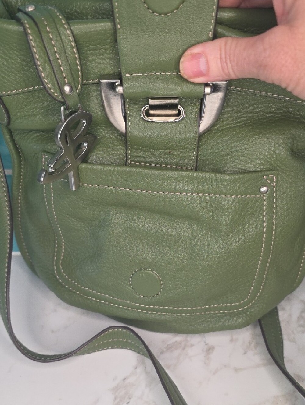 b. makowsky Olive Green Leather Crossbody with Silver Hardware - Picture 5 of 13